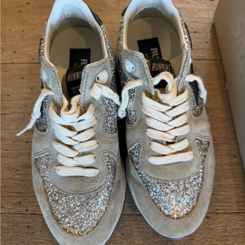 Golden Goose Running Sole taupe suede and silver glitter - Picture 7 of 8